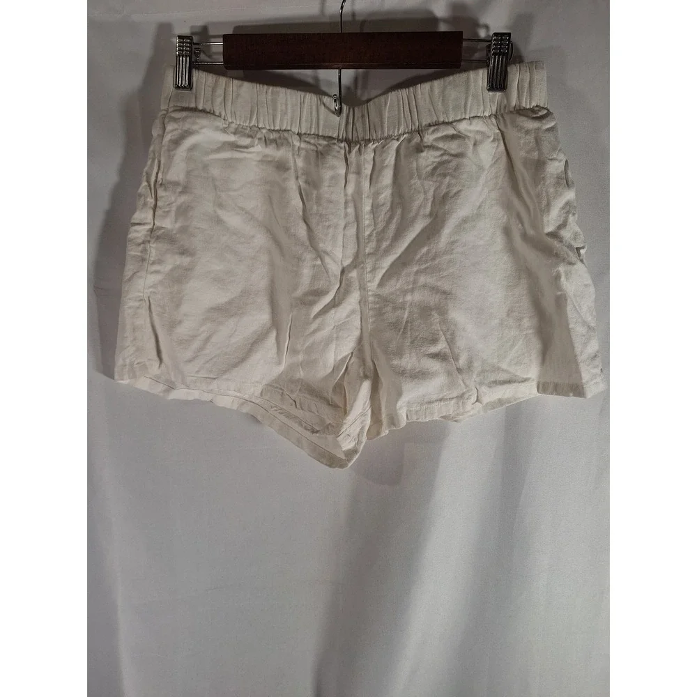 Show Me Your Mumu Womens Ivory Linen Blend Elastic Waist Shorts Sz M Made in USA